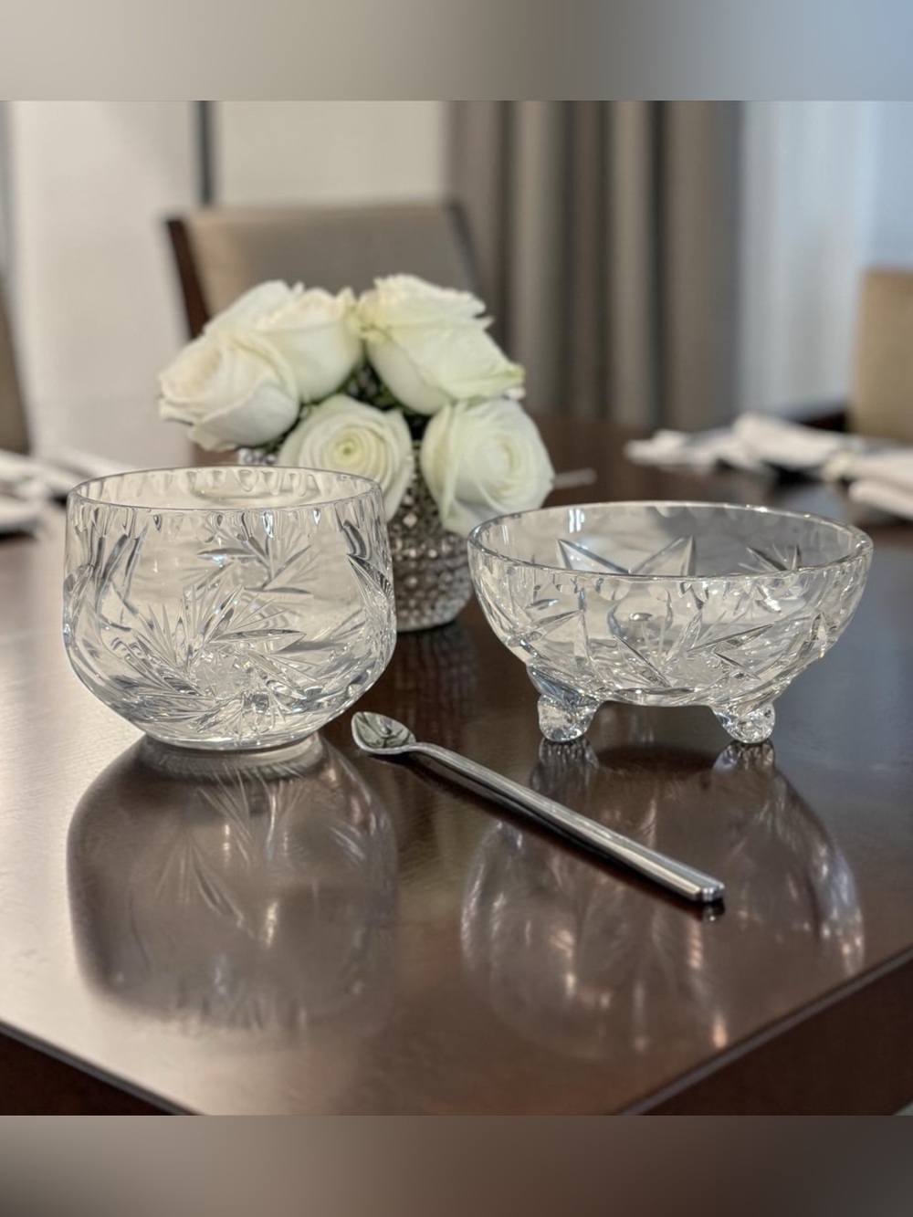 Pinwheel Crystal Cut Glass Bowls Set Vintage Lead Crystal Candy Dish Trinket
